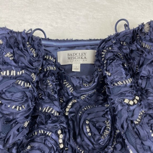 Badgley Mischka 100% Silk Ruffled Beaded‎ Strapless Corset Dress, Blue NWT 4 - Picture 6 of 16